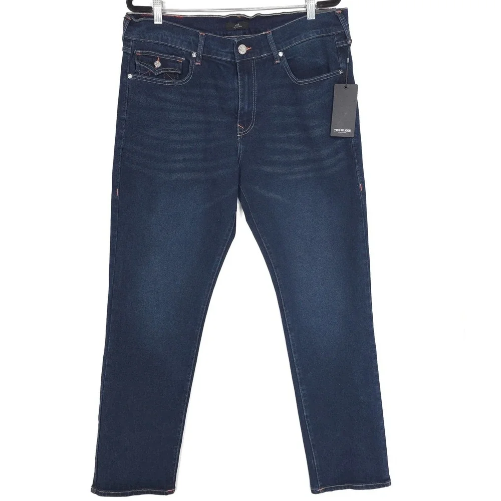 TRUE RELIGION New Men's Jeans 36x32 GENO SN Relaxed Flap Slim Dark Sultry 700390